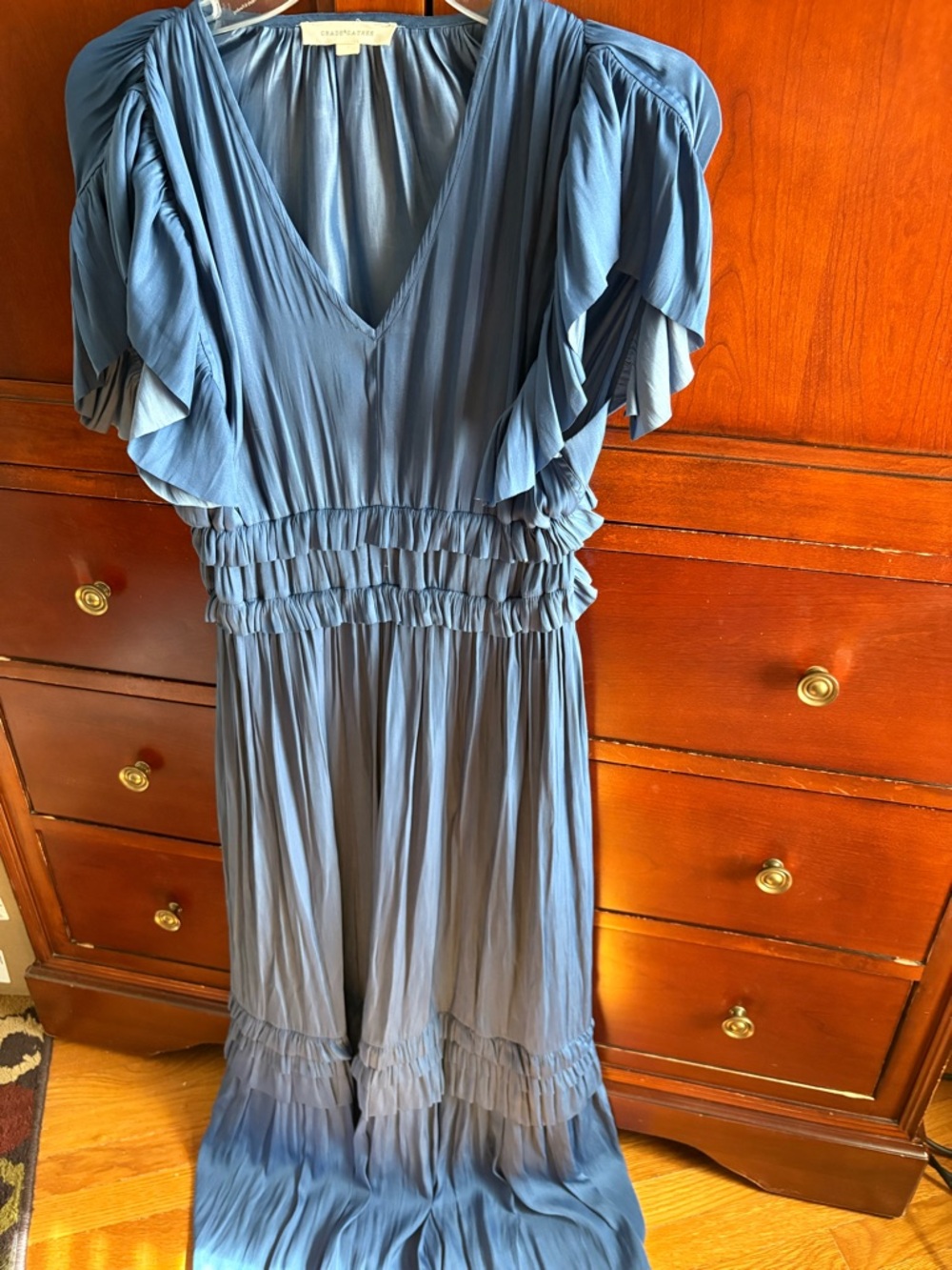 Grade & Gather Blue V-Neck Ruffle Sleeve Maxi Dress